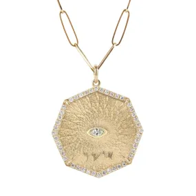 10K Gold Octagon "Bliss" Pendant with Pave Diamond Border