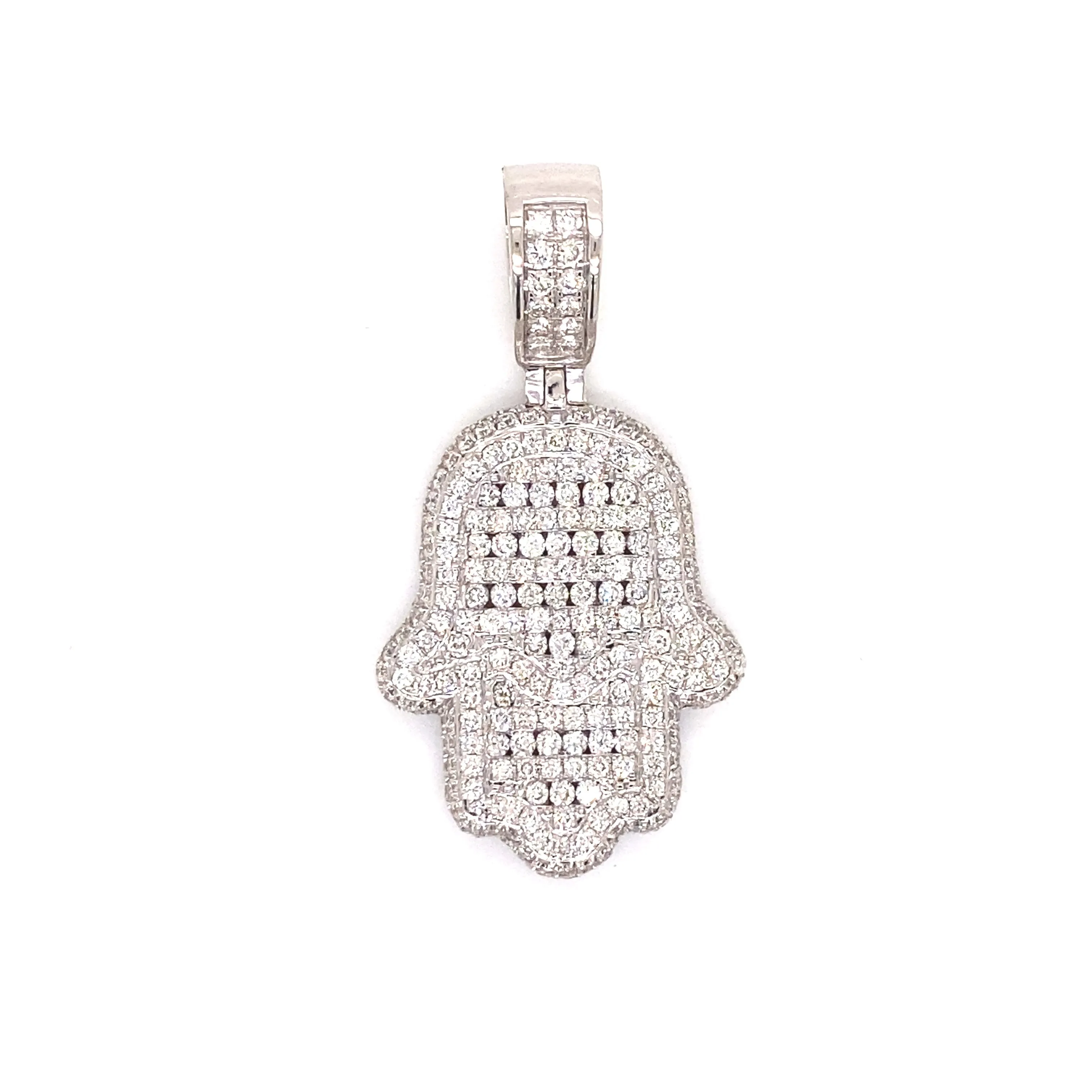 14k White Gold and Diamond Hamsa Pendant