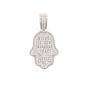 14k White Gold and Diamond Hamsa Pendant