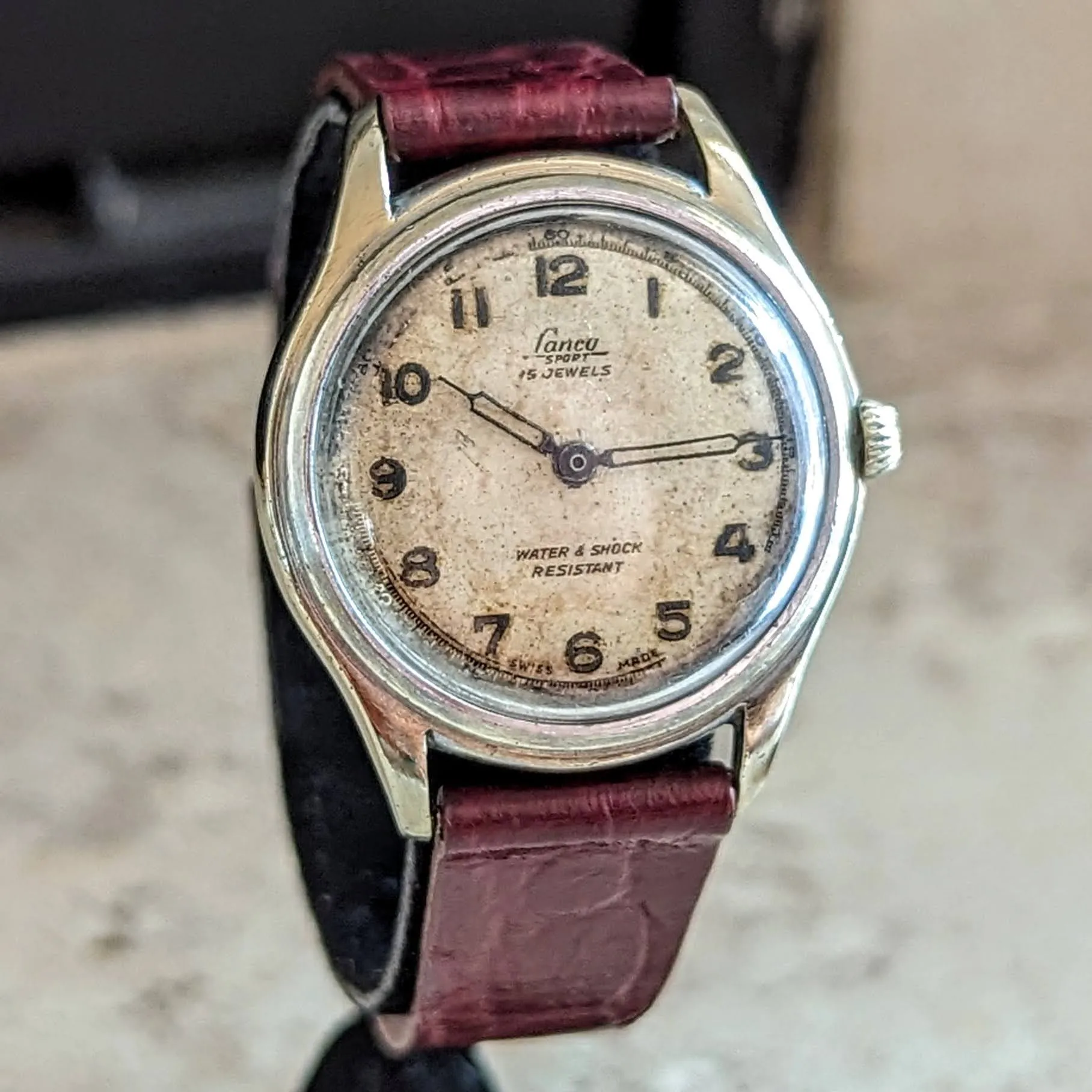 1950's LANCO Sport Watch 15 Rubis Cal. 1064 Water & Shock Resistant Military Style Wristwatch