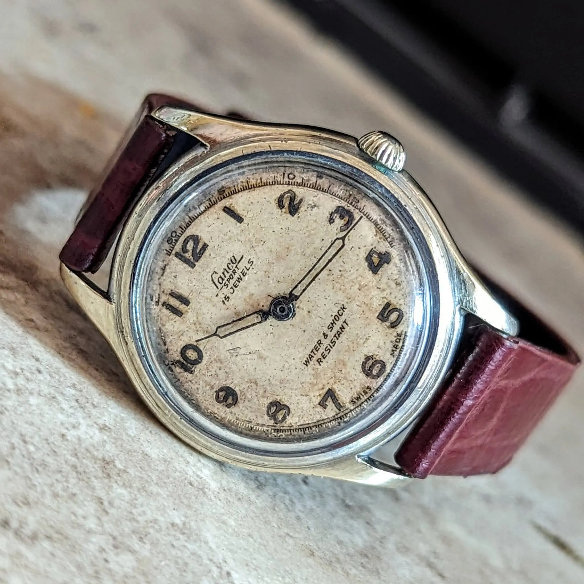 1950's LANCO Sport Watch 15 Rubis Cal. 1064 Water & Shock Resistant Military Style Wristwatch