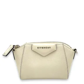Antigona Nano White Crossbody Bag in Goat Leather, Silver hardware