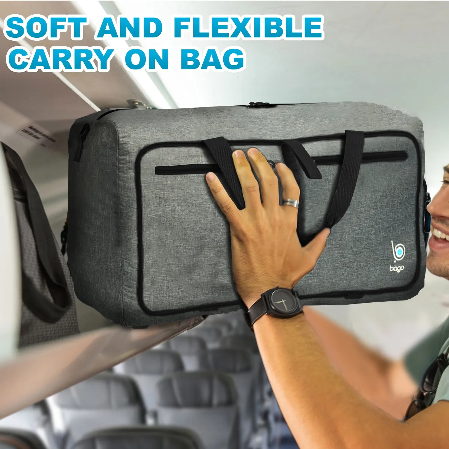 Bago Foldable Duffel Bags for Traveling Women & Men - 60L Medium Packable Duffle Bag for Travel with Shoe Compartment - Water Repellant, Heavy Duty, Lightweight Folding & Collapsible