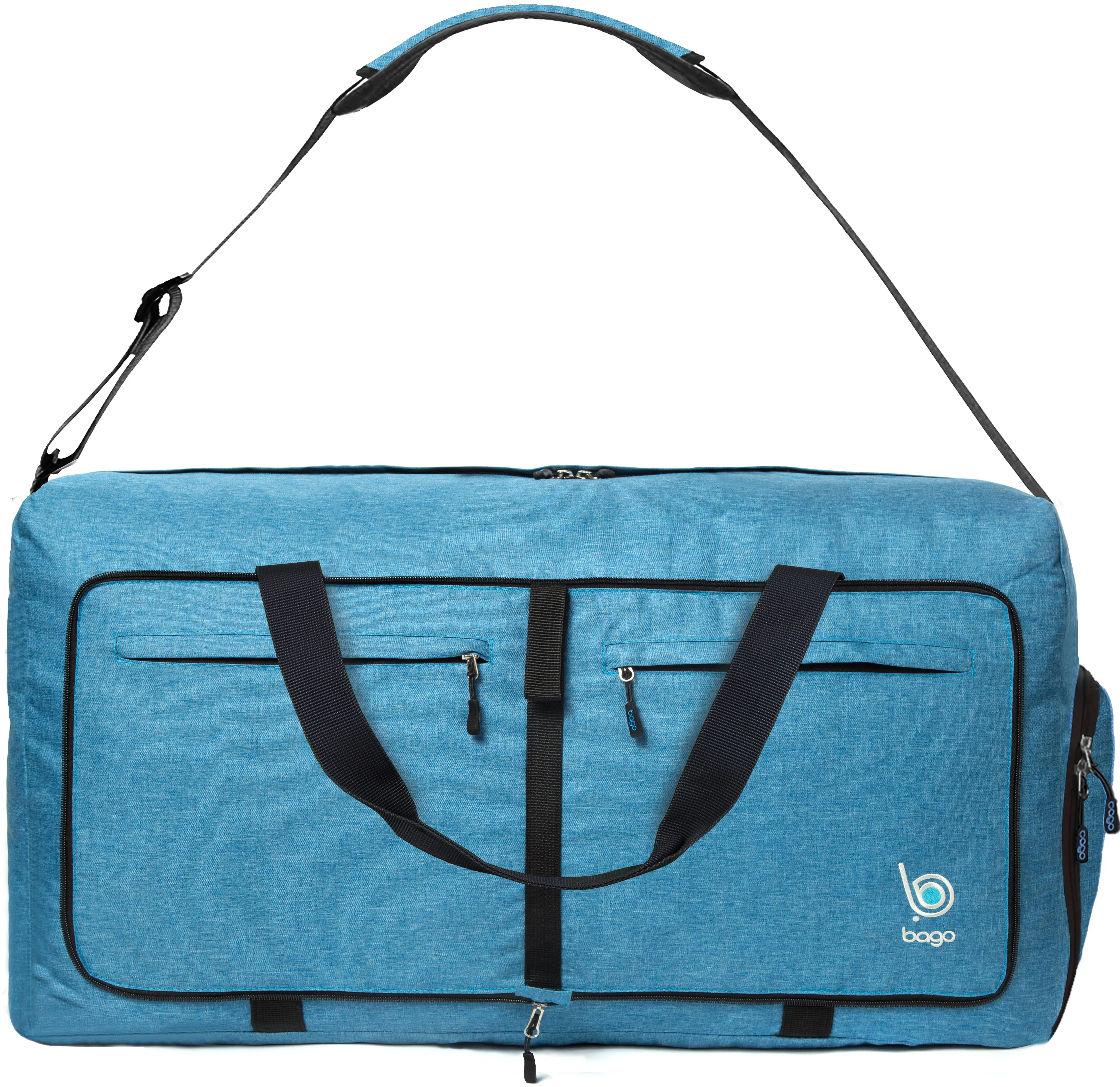 Bago Foldable Duffel Bags for Traveling Women & Men - 60L Medium Packable Duffle Bag for Travel with Shoe Compartment - Water Repellant, Heavy Duty, Lightweight Folding & Collapsible