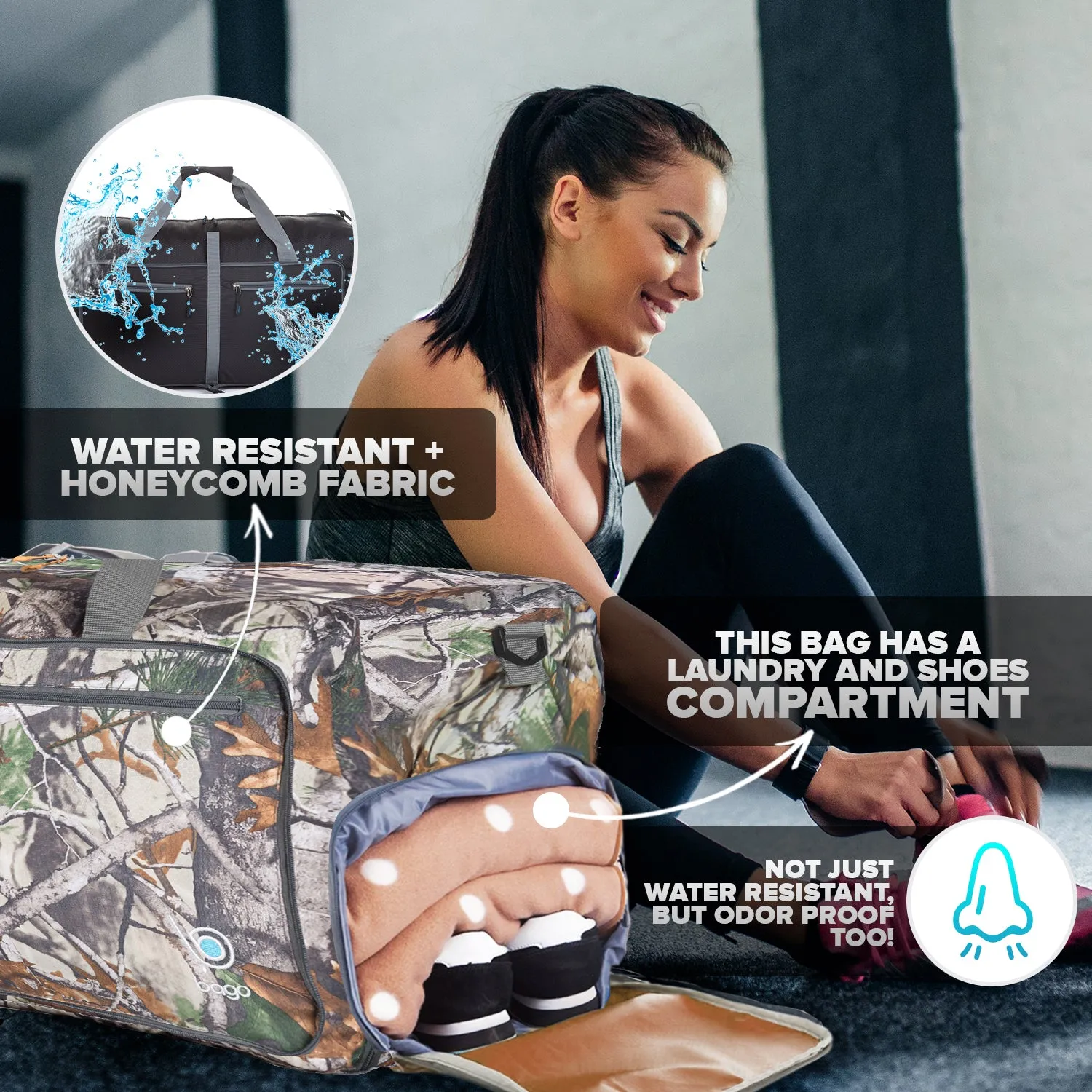 Bago Foldable Duffel Bags for Traveling Women & Men - 60L Medium Packable Duffle Bag for Travel with Shoe Compartment - Water Repellant, Heavy Duty, Lightweight Folding & Collapsible