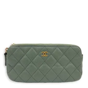 Double Zipped Green Crossbody Bag in Caviar Leather, Gold hardware