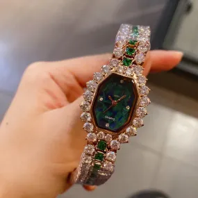 Elegant Diamond-Encrusted Green Watch