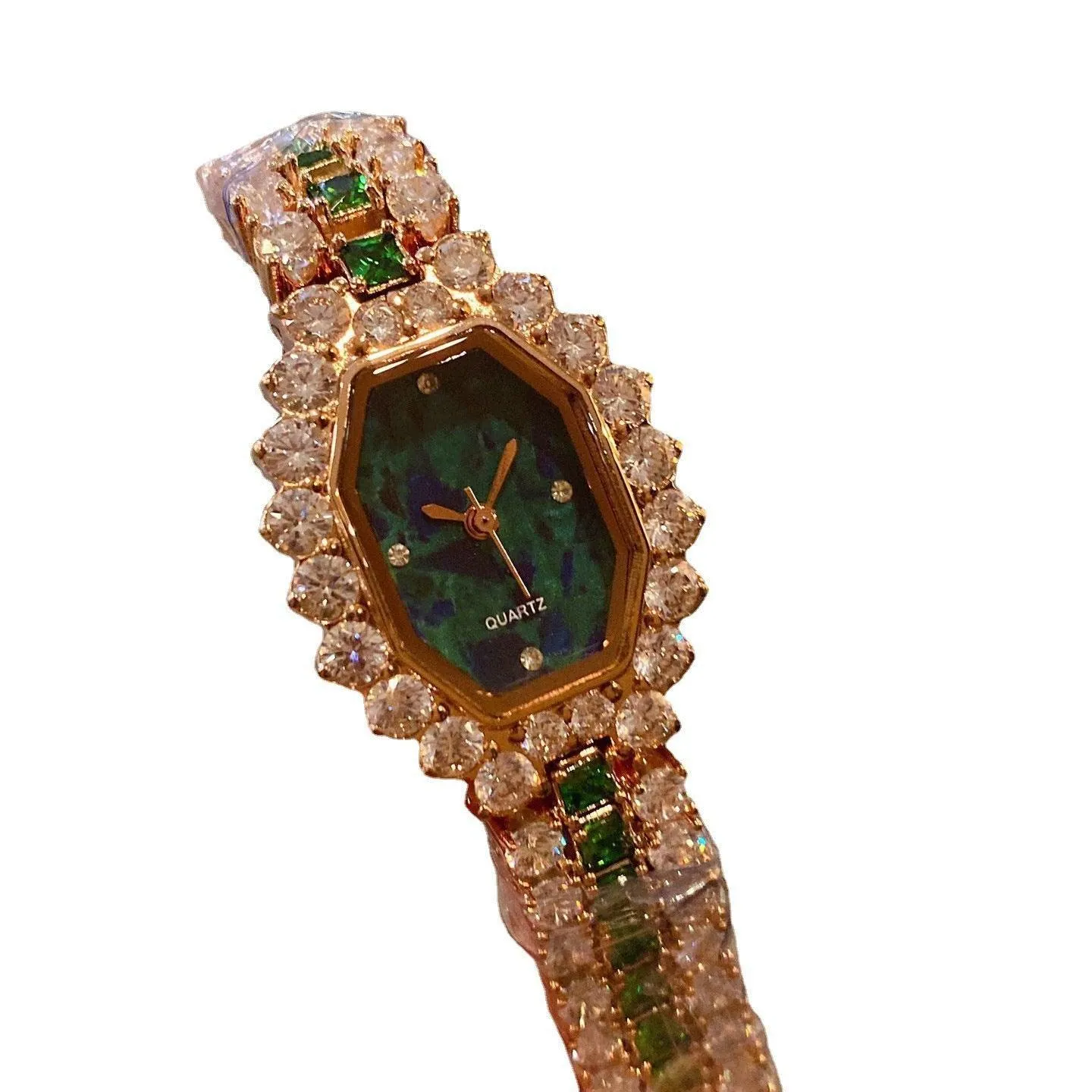 Elegant Diamond-Encrusted Green Watch