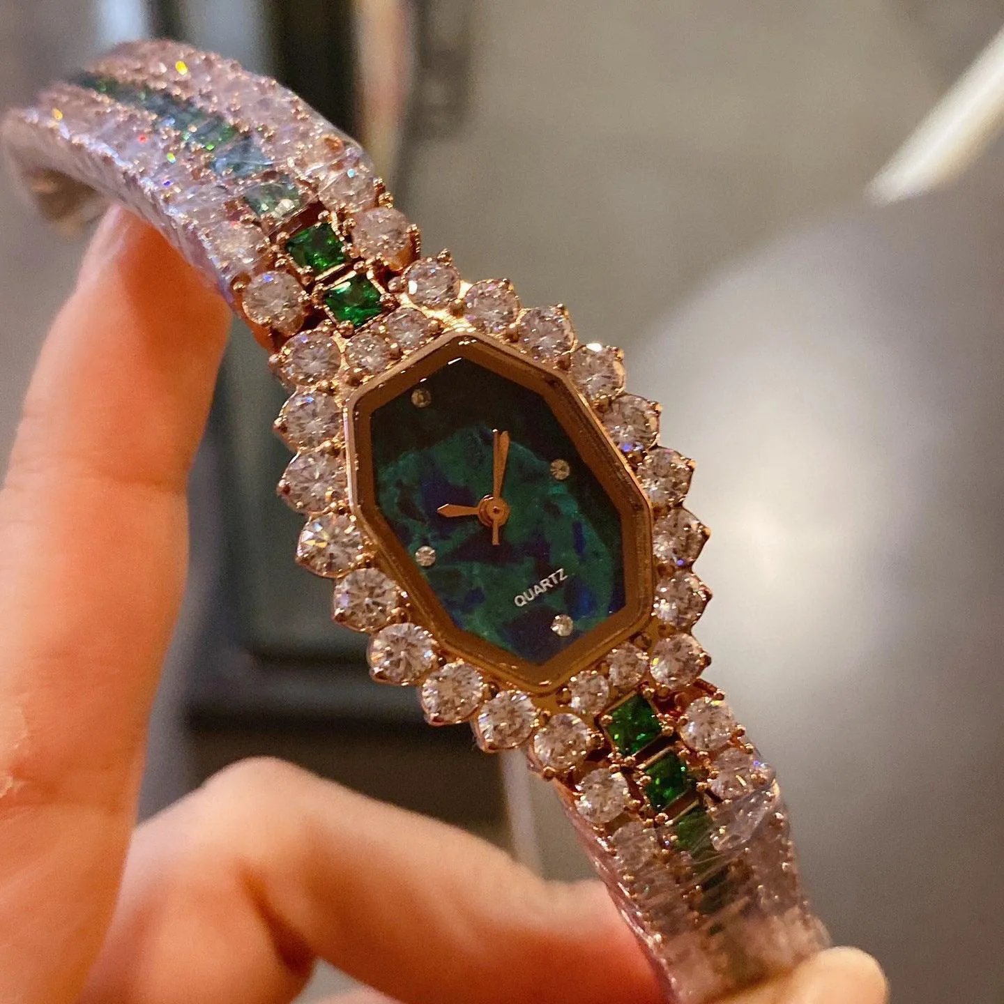 Elegant Diamond-Encrusted Green Watch