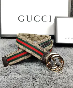 Gucci Brown Color Gucci Print Leather Formal Men's Women's Waist Belt For Man Woman Or Girl Formal Gucci Buckle Gift Belt GC-ML-249
