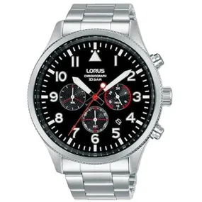 Lorus Men's Chronograph Watch with Date, Stainless Steel Bracelet & Black Dial RT363JX9