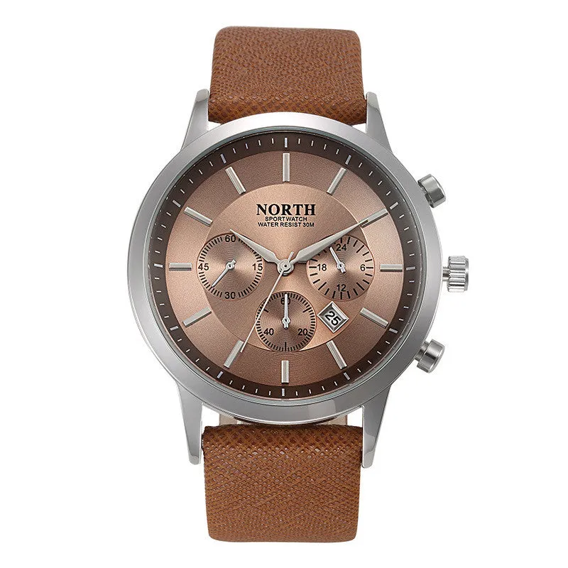 Luxury Brand North Men Quartz Watches Genuine Leather Waterproof Casual Wrist watches for Man Sport relojes Outdoor Clock