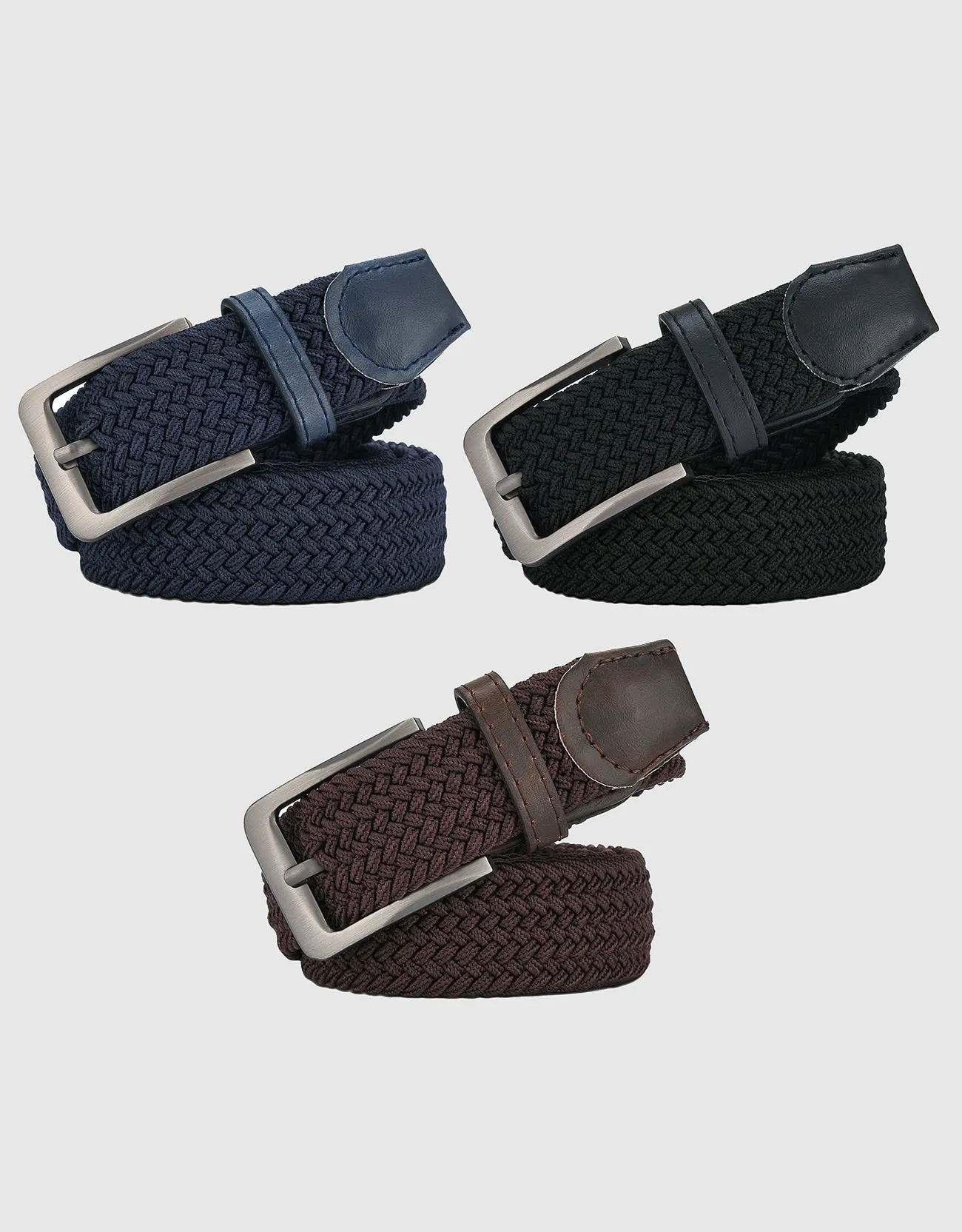 Men's Elastic Braided Stretch Belt-3 Pack