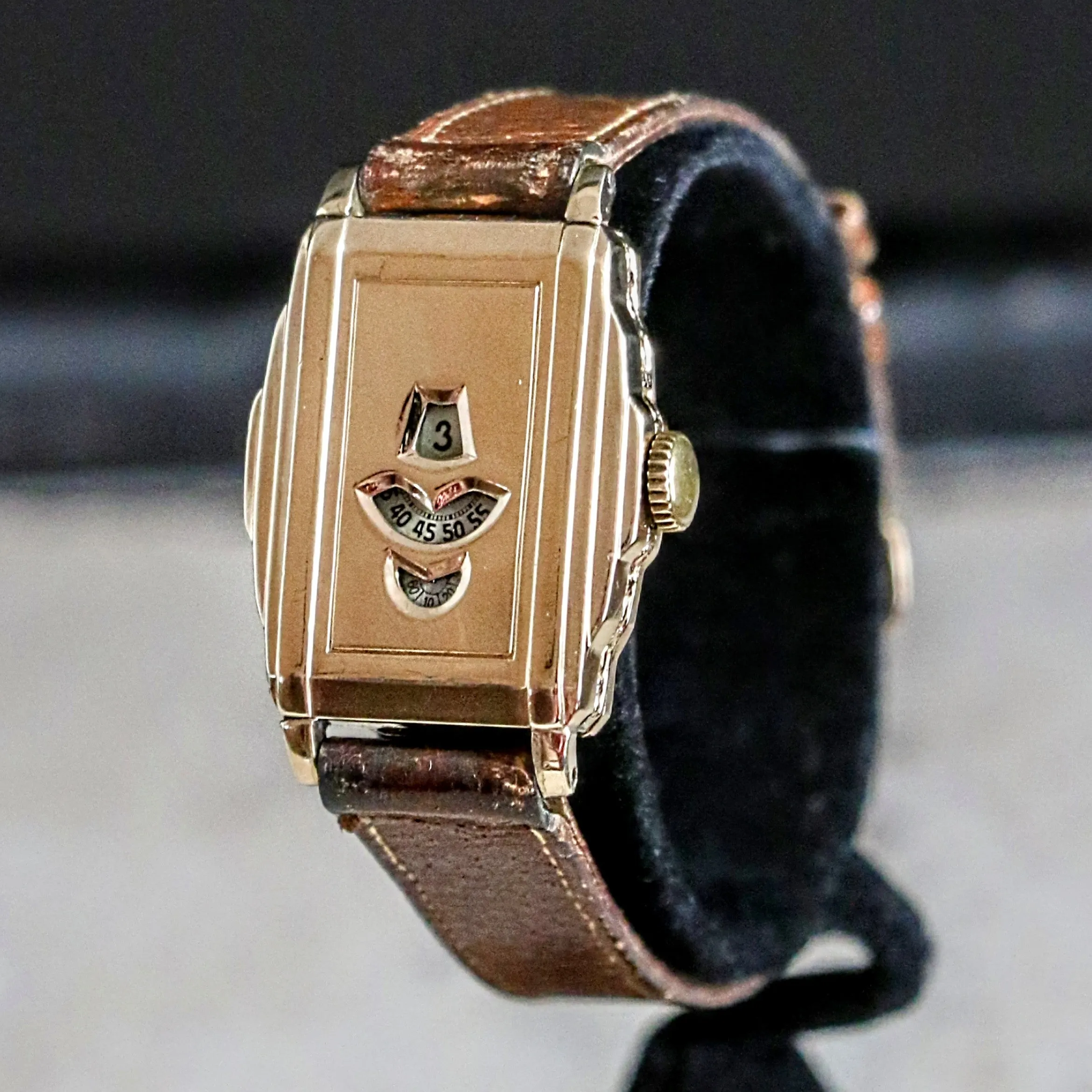 OLLENDORFF Jump Hour Wristwatch Vintage Digital Watch Swiss Made 7 Jewels
