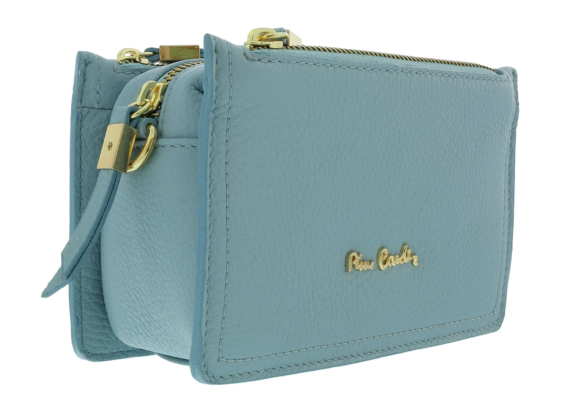 Pierre Cardin Light Blue Leather Small Structured Square Crossbody Bag