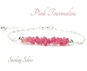 Pink Tourmaline Sterling Silver Bracelet | October Birthstone Bracelet