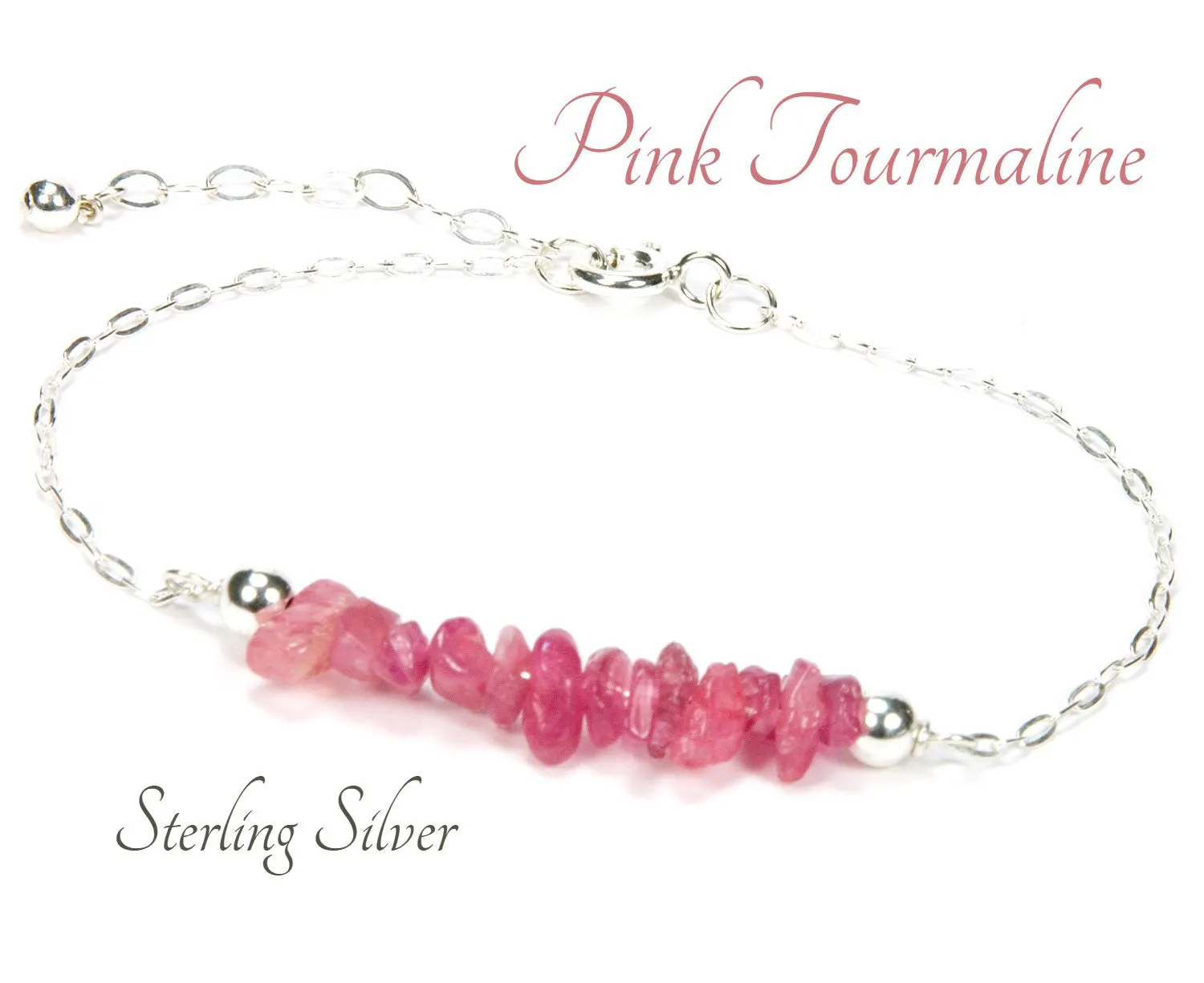 Pink Tourmaline Sterling Silver Bracelet | October Birthstone Bracelet