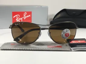 Ray-Ban Polarized Aviator Pilot Sunglasses Gray Black Brown Frame Brown Lens RB3519 029/83
