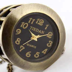 Retro Unisex Bronze Bird Cage Necklace Chain Pendant Pocket Watch