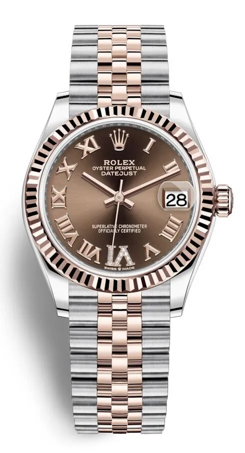 Rolex Datejust 31 Chocolate Roman Diamond Dial Automatic Ladies Steel and 18kt Everose Gold Jubilee Watch 278271CHRDJ