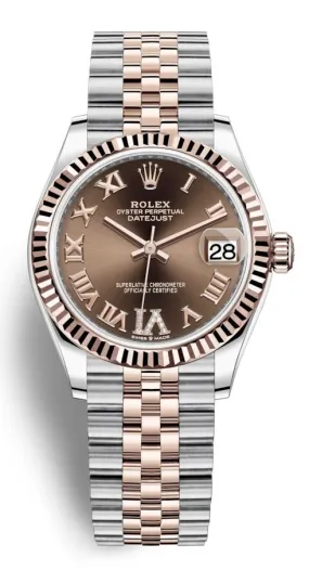Rolex Datejust 31 Chocolate Roman Diamond Dial Automatic Ladies Steel and 18kt Everose Gold Jubilee Watch 278271CHRDJ
