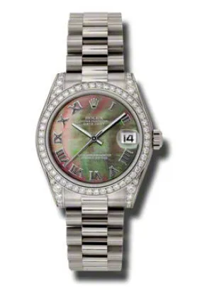 Rolex Datejust Lady 31 Dark Mother Of Pearl Dial 18K White Gold President Automatic Ladies Watch 178159BKMRP