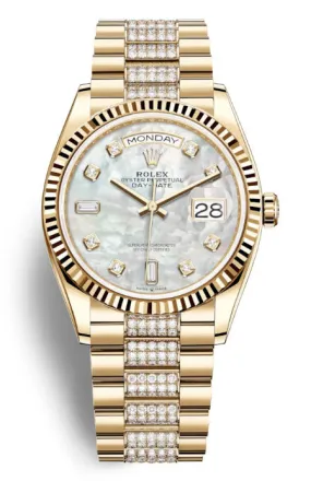 Rolex Day-Date 36 Mother of Pearl Dial 18kt Yellow Gold Diamond-Set President Watch 128238MDDP