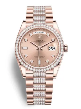 Rolex Day-Date 36 Rose Dial 18kt Everose Gold Diamond Set President Watch 128345PDDP