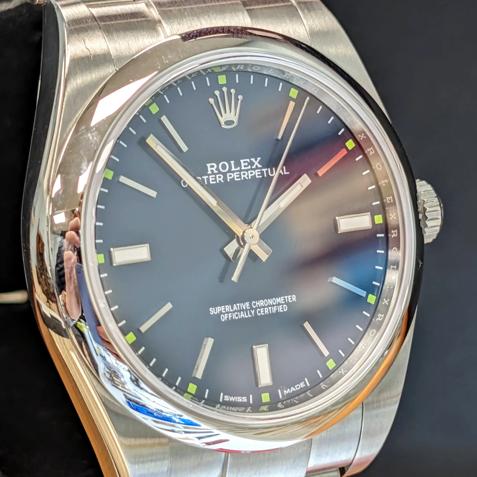 ROLEX Oyster Perpetual 39mm Ref. 114300 Blue Dial Superlative Chronometer Officially Certified Watch