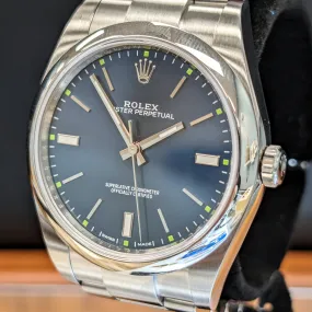ROLEX Oyster Perpetual 39mm Ref. 114300 Blue Dial Superlative Chronometer Officially Certified Watch