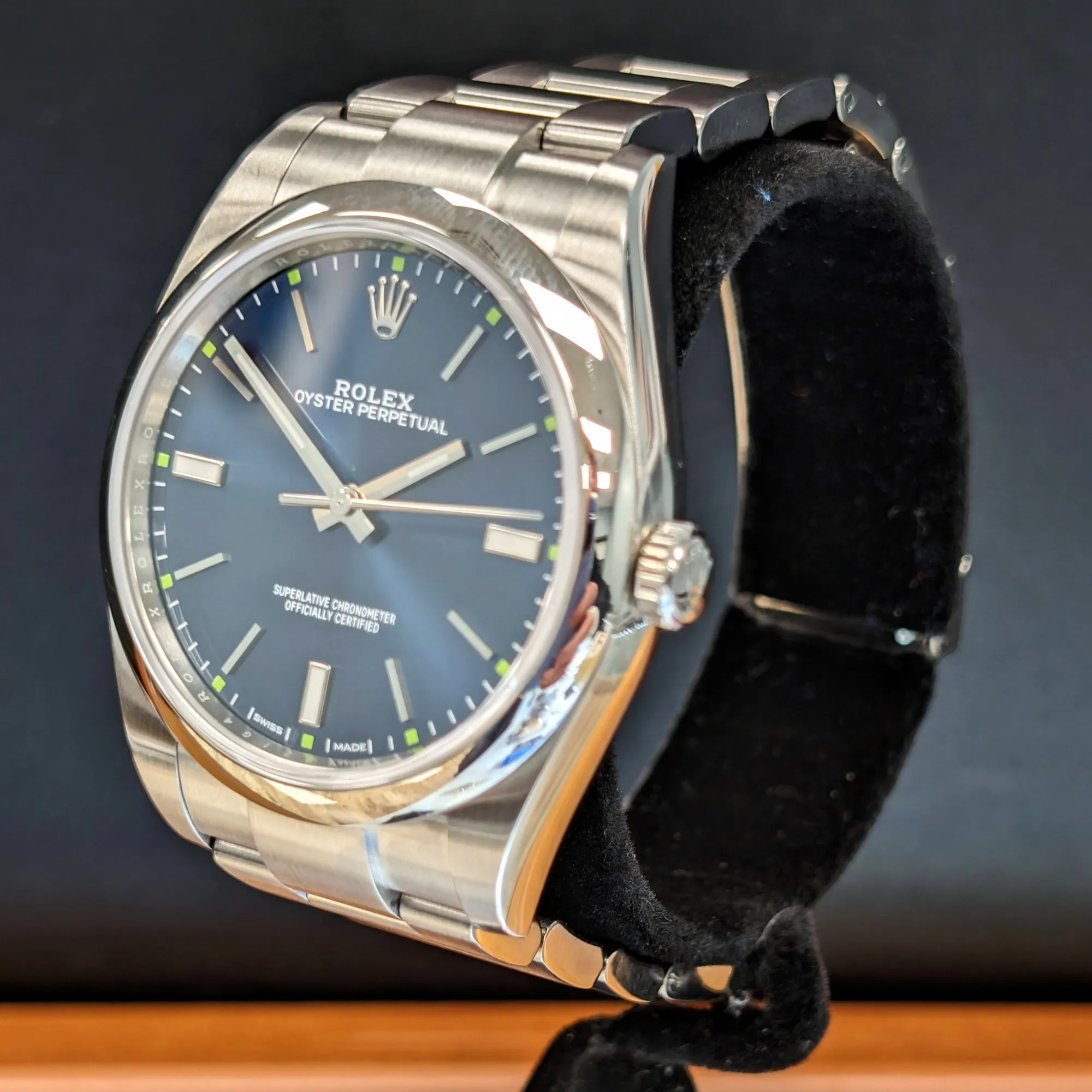 ROLEX Oyster Perpetual 39mm Ref. 114300 Blue Dial Superlative Chronometer Officially Certified Watch