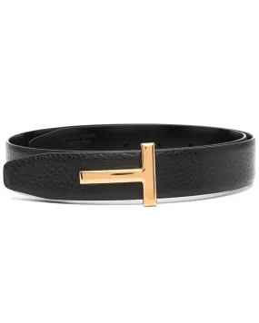 T Buckle Reversible Leather Reversible Belt in Black