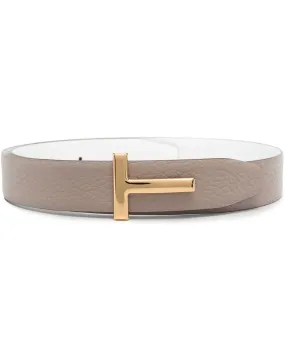 T Buckle Reversible Leather Reversible Belt in Taupe and White