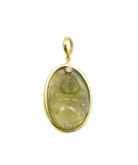 TALL GREEN BUDDHA 18ct Gold, Topaz, 0.8ct Diamond Pendant ANC1068