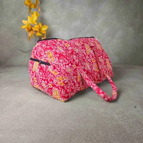 Weekender Travel Bag Red Colour with Yellow and White Flower Design
