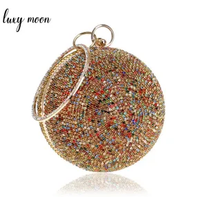 Women Gold Clutch Bag Full Crystal Clutch Purse Ball Shaped Clutches Lady Handbags Wedding Purse Chain Shoulder Bag ZD1044